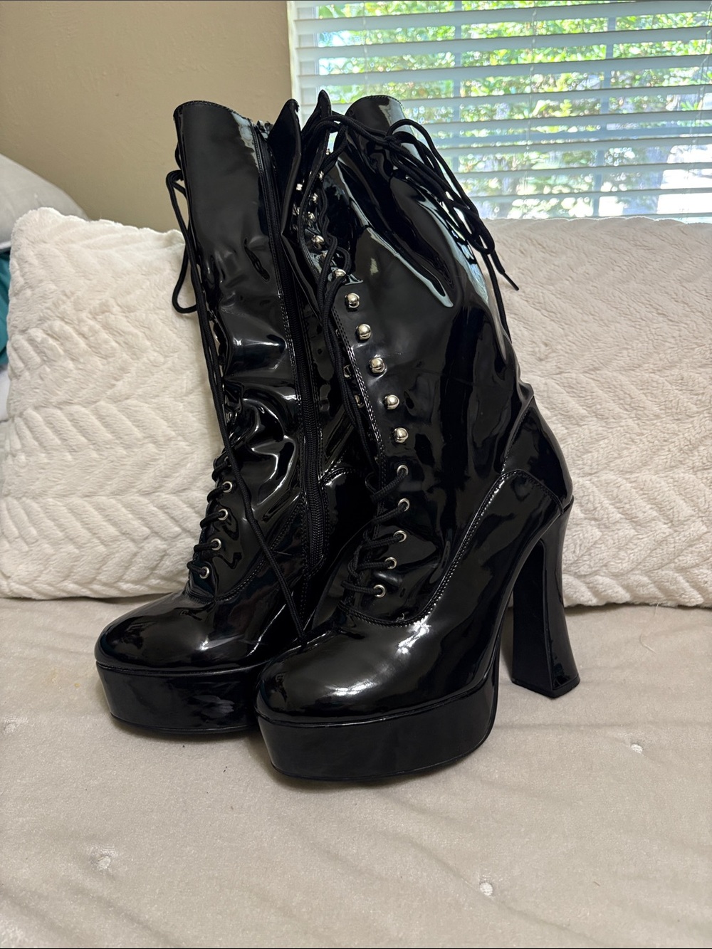 Black Patent Platform Lace-Up Women's Boots